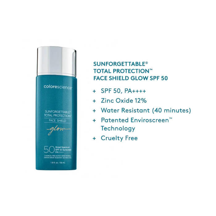 Sunforgettable®Total Protection™ Face Shield Glow SPF 50 de la marca Colorscience: Componentes