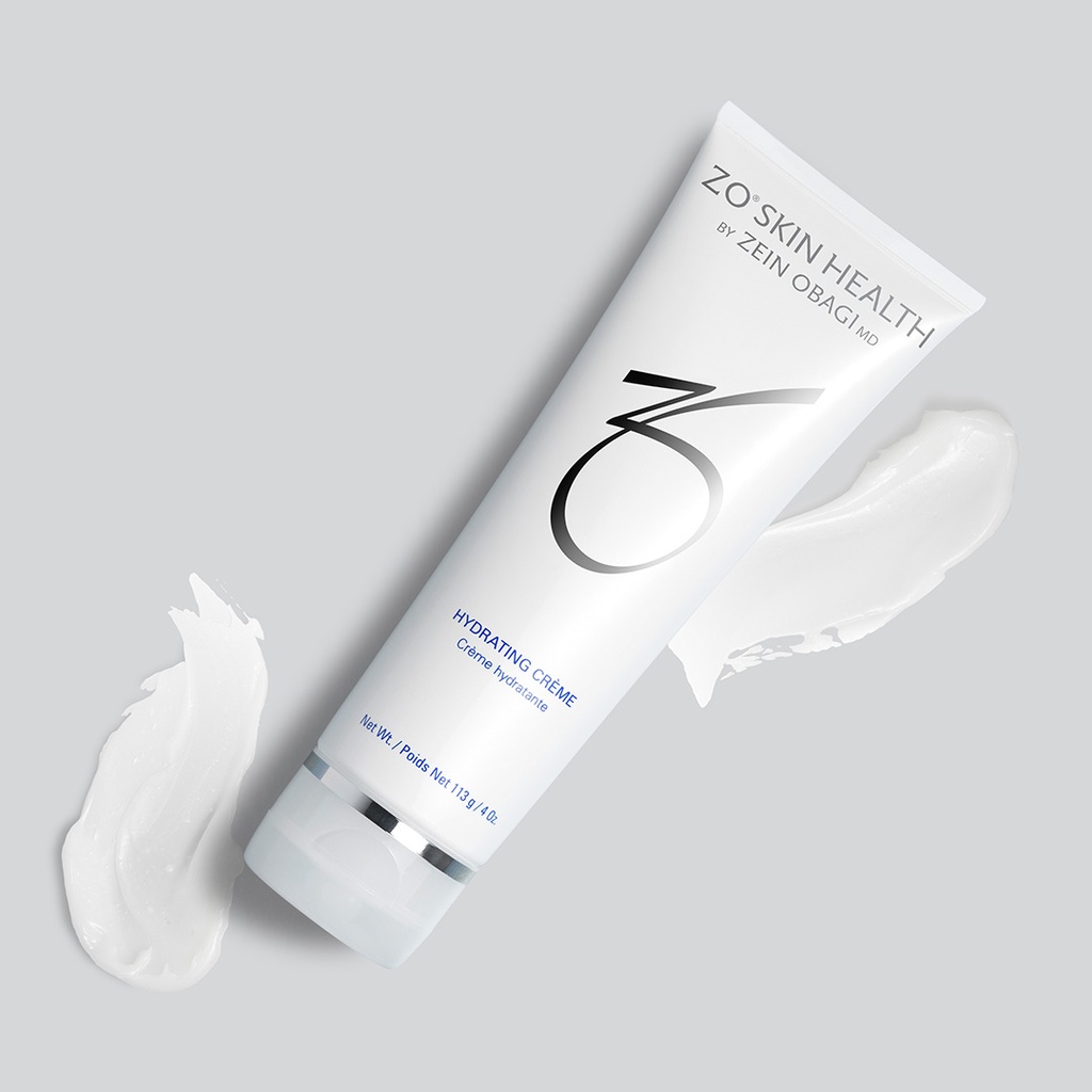 Zo Skin Hydrating Creme de la marca ZO SKIN HEALTH: Sobre fondo gris con textura del producto