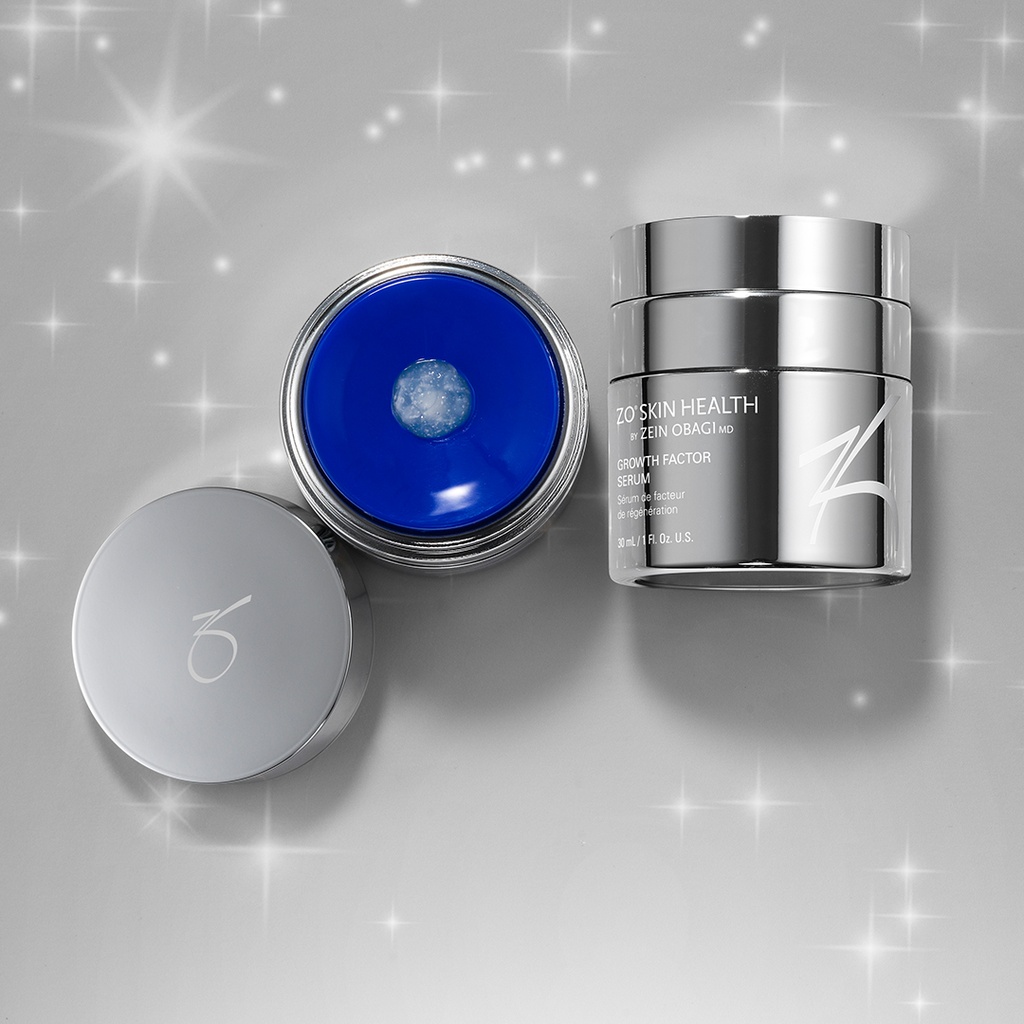 Growth Factor Serum de la marca ZO SKIN HEALTH: Producto vista superior sobre fondo gris estrellado